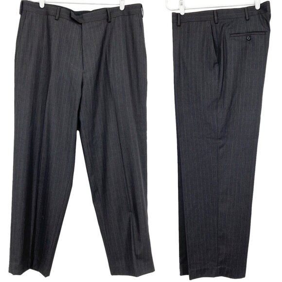 AXIST Essentials Men's Black with Brown Stripes Dress Pants 38x30.5 Flat Front - Picture 1 of 12